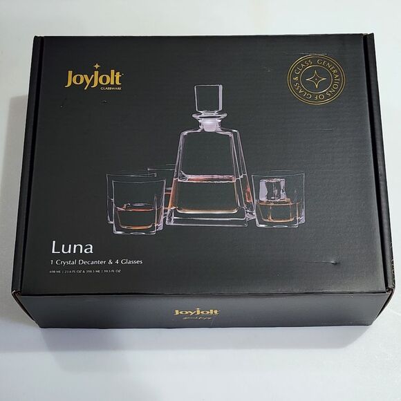 JoyJolt Glassware Luna Whiskey Crystal Decanter‎ And Glass Set of 5 - Picture 8 of 16